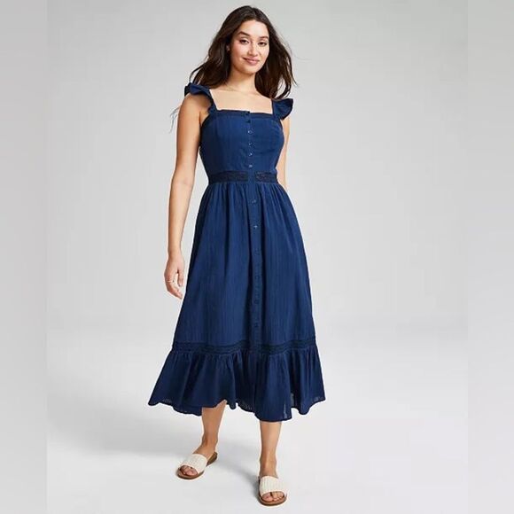 Dresses & Skirts - NWT And Now‎ This | Navy Blue Crochet Trim Cotton Maxi Dress XXS